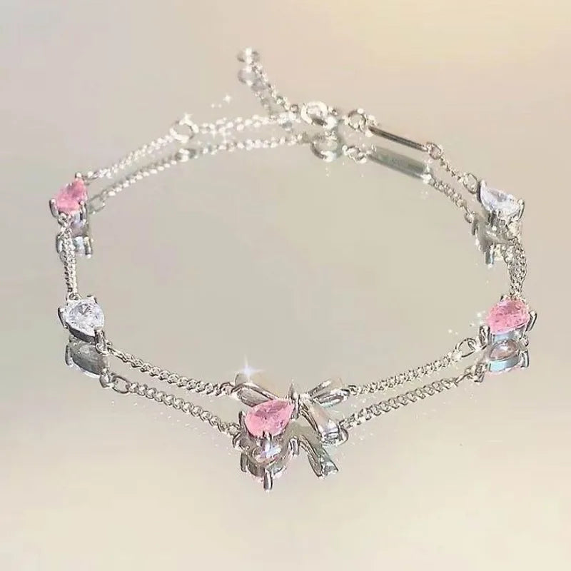 Blush Crystal Bow Bracelet (Code: ZX#52)