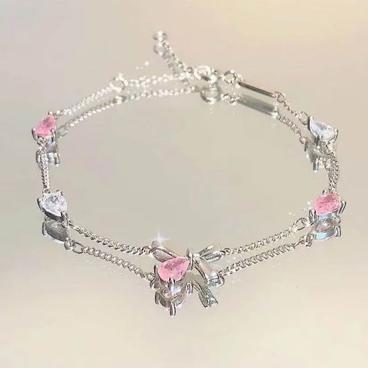 Blush Crystal Bow Bracelet (Code: ZX#52)