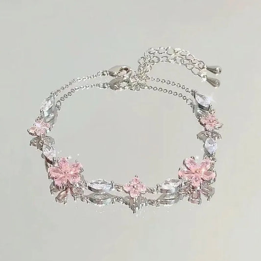 Blossom Charm Pink Zircon Flower Bracelet – Elegant Adjustable Chain
