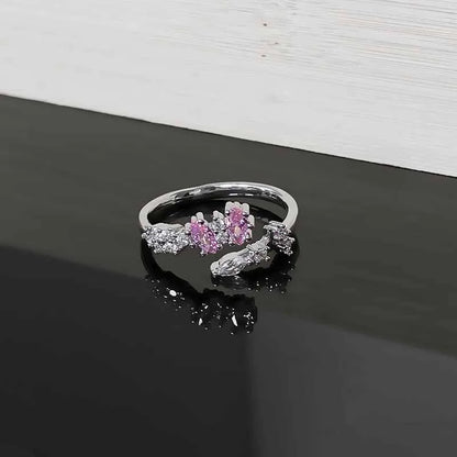 Starry Heart Bow Zircon – Adjustable Open Ring(Code: ZX#116)