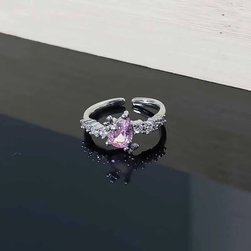 Starry Heart Bow Zircon – Adjustable Open Ring(Code: ZX#116)