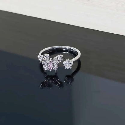 Starry Heart Bow Zircon – Adjustable Open Ring(Code: ZX#116)