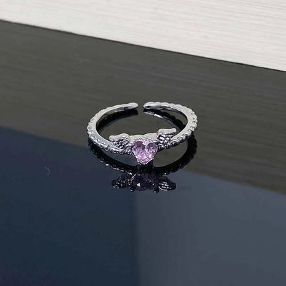 Starry Heart Bow Zircon – Adjustable Open Ring(Code: ZX#116)
