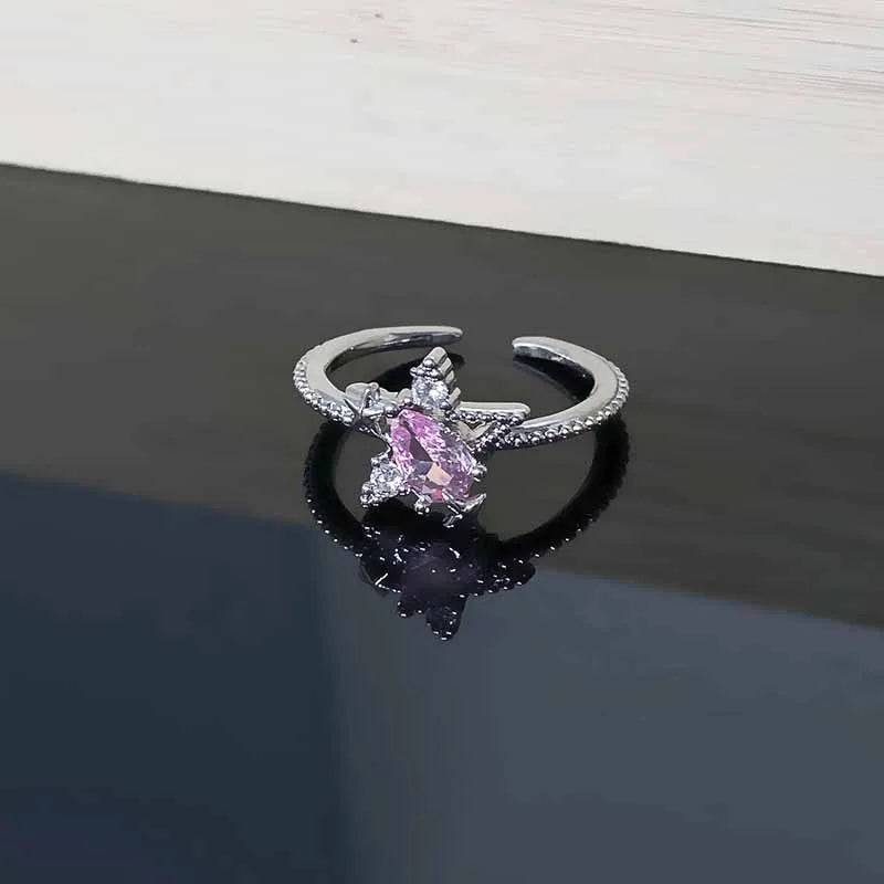 Starry Heart Bow Zircon – Adjustable Open Ring(Code: ZX#116)