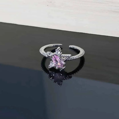 Starry Heart Bow Zircon – Adjustable Open Ring(Code: ZX#116)