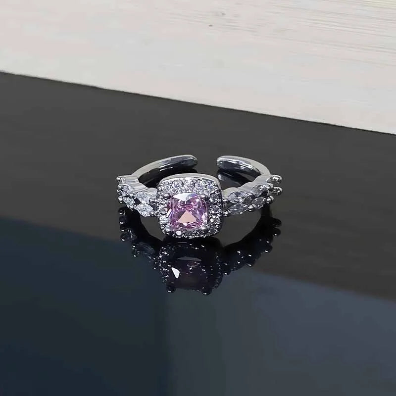 Starry Heart Bow Zircon – Adjustable Open Ring(Code: ZX#116)