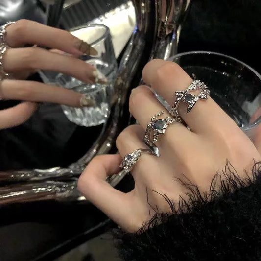 Elegant Heart & Butterfly Open Ring – Classic Alloy Zircon Design