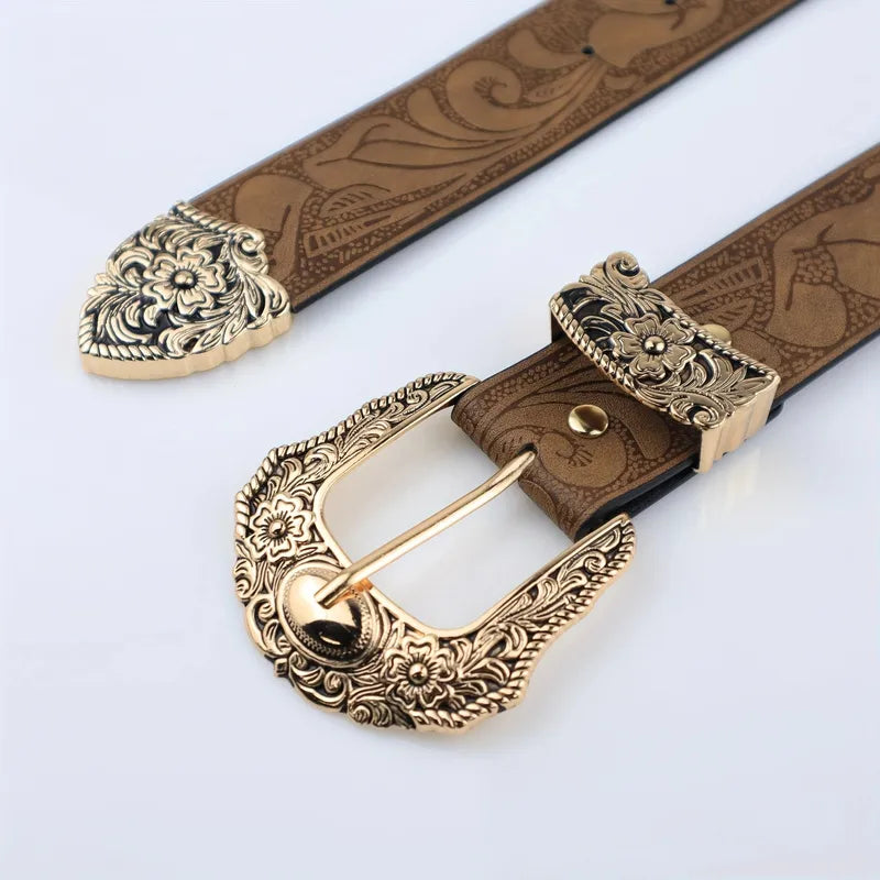 Retro Western Floral Buckle Belt (Code-ZX#742)