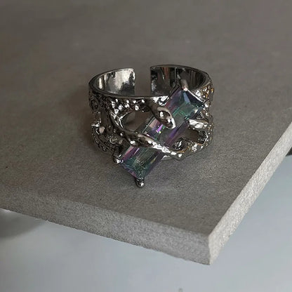 Gothic Lava Thorn Crystal Ring – Adjustable Open Ring