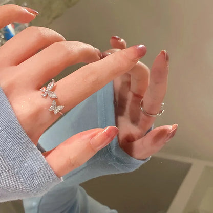 Women's IG Style Zircon Heart Bow – Adjustable Open Ring