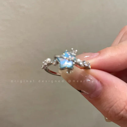 Women's IG Style Zircon Heart Bow – Adjustable Open Ring