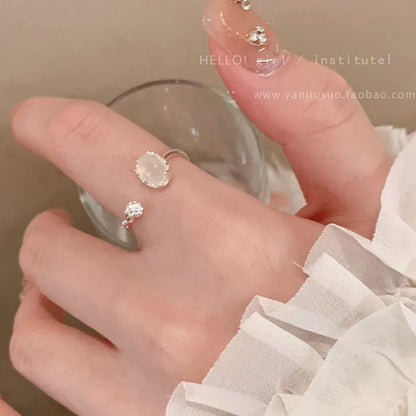 Women's IG Style Zircon Heart Bow – Adjustable Open Ring