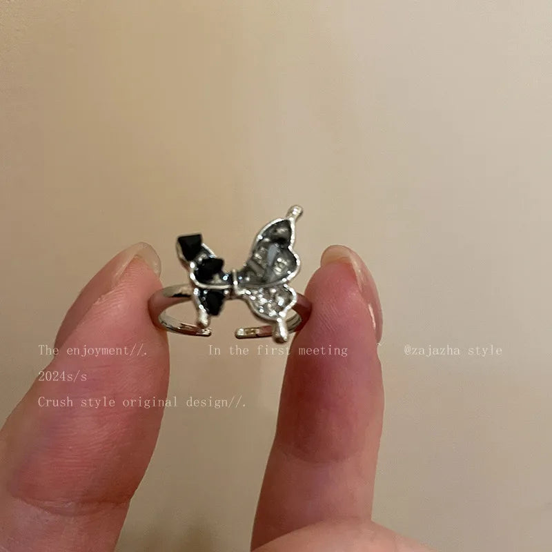 Women's IG Style Zircon Heart Bow – Adjustable Open Ring