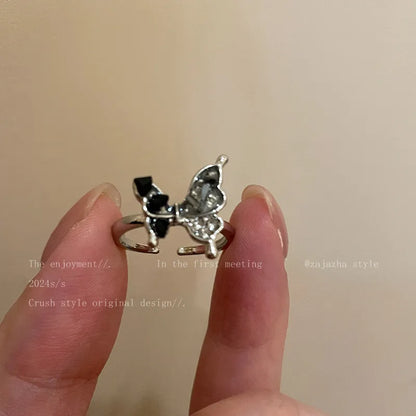 Women's IG Style Zircon Heart Bow – Adjustable Open Ring