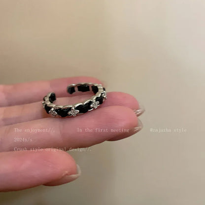 Women's IG Style Zircon Heart Bow – Adjustable Open Ring