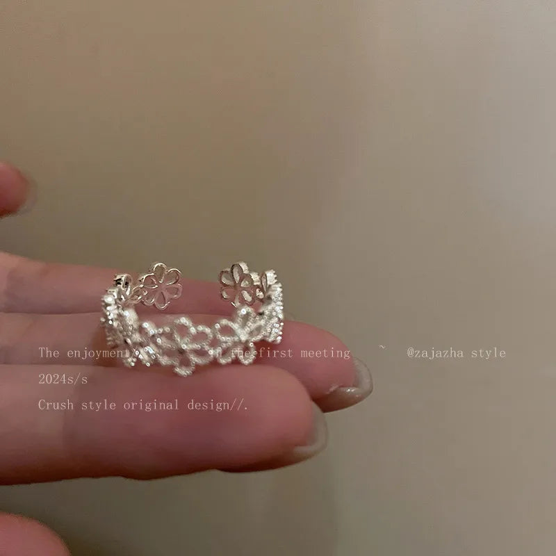 Women's IG Style Zircon Heart Bow – Adjustable Open Ring