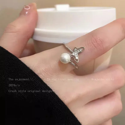 Women's IG Style Zircon Heart Bow – Adjustable Open Ring