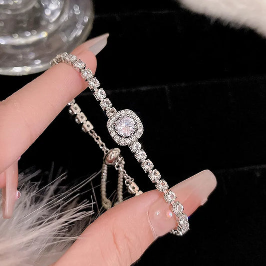 Elegant Halo Zircon Tennis Bracelet – Adjustable