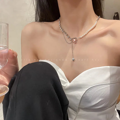 Sweet Heart Shape Alloy Plating Artificial Rhinestones Women's Necklace