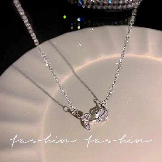 Crystal Leaf Stem Necklace (Code-ZX#566)