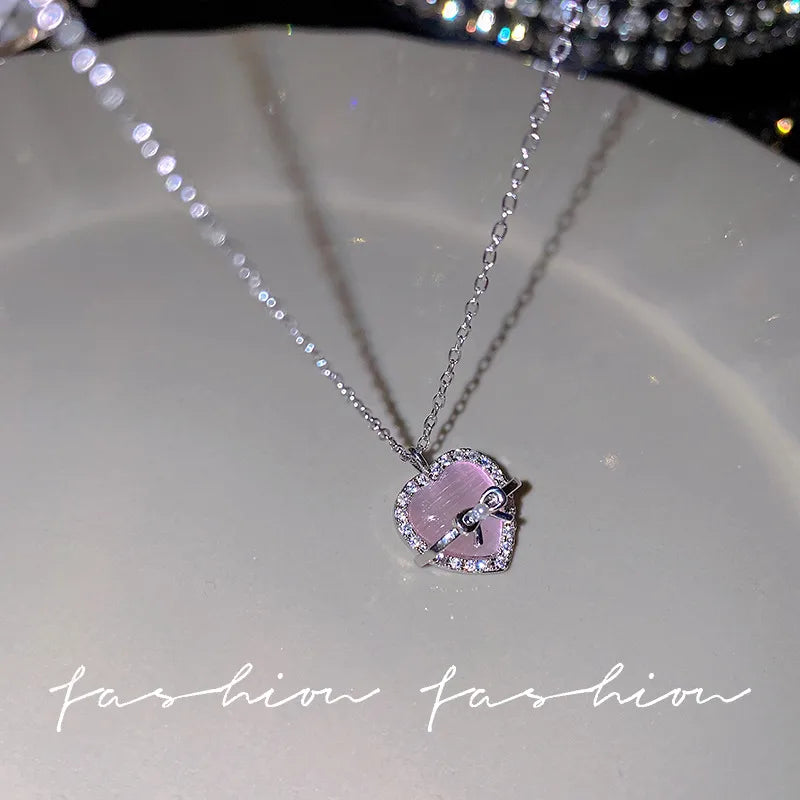 Pink Bow Heart Pendant (Code-ZX#569)