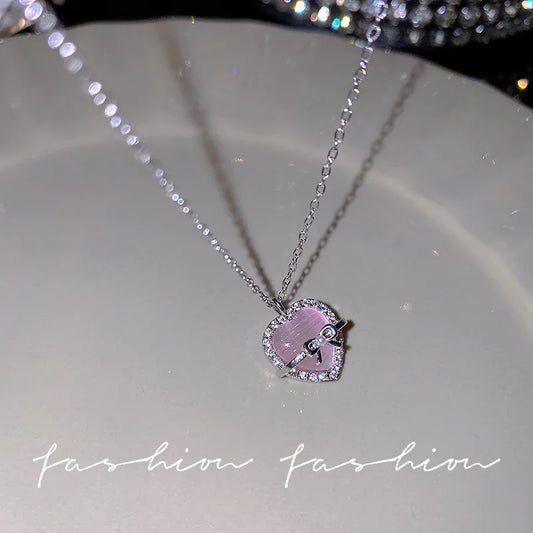 Pink Bow Heart Pendant (Code-ZX#569)