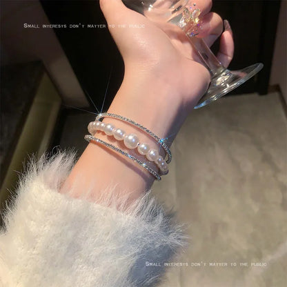Pearl Zircon Stacked Bracelet – Elegant Cold Style High-Grade Jewelry