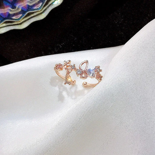 Crystal Butterfly Bow Adjustable Gold Ring (Code-ZX#730)
