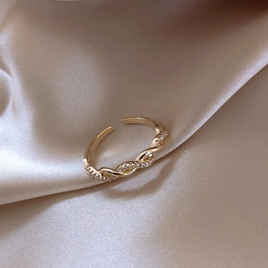 Twisted Crystal Elegance Adjustable Gold Ring (Code-ZX#729)