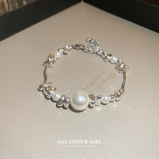 Elegant Pearl & Silver Bead Bracelet