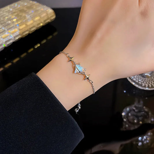 Celestial Star Opal Charm Bracelet – Dainty Silver Adjustable Jewelry