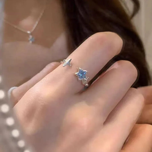 Blue Starry Dream Adjustable Silver Ring (Code-ZX#725)
