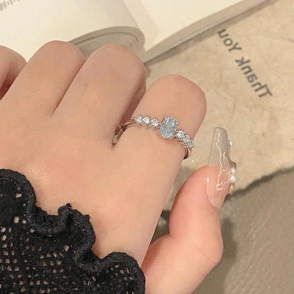 Aquamarine Sparkle Crystal Open Ring (Product Code: ZX#656) 💎