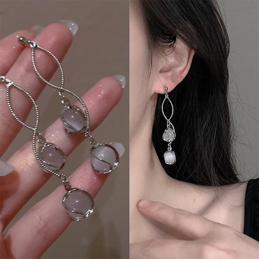 Crystal Orbit Drop Earrings (Code-ZX#650)