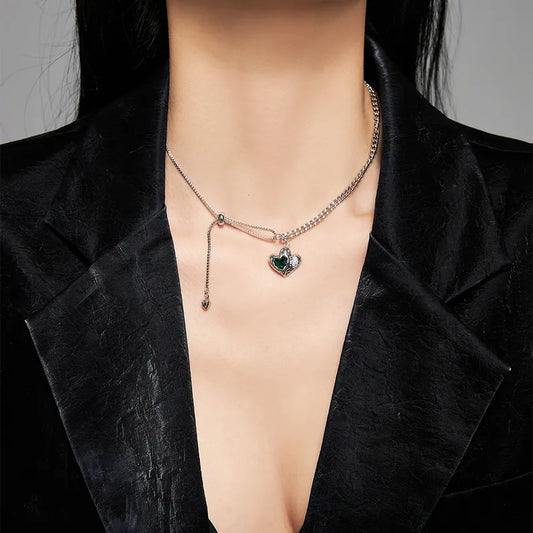 Emerald Heart Drop Necklace (Code-ZX#552)