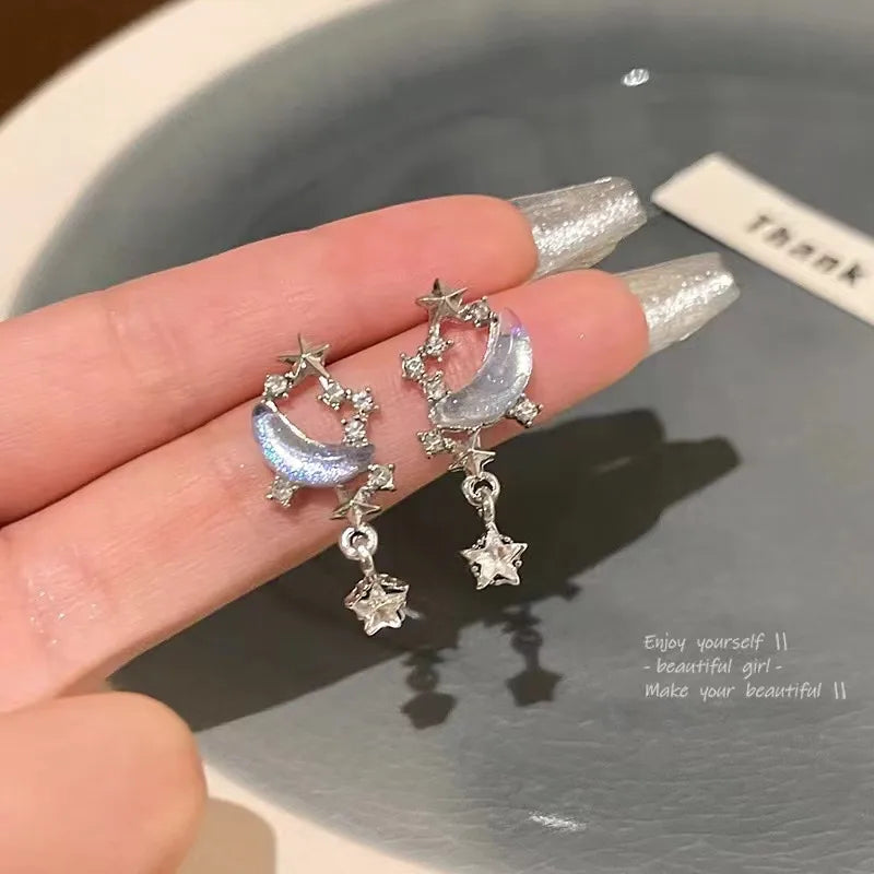 Celestial Moon & Star Drop Earrings (Code-ZX#710)