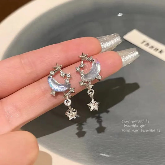 Celestial Moon & Star Drop Earrings (Code-ZX#710)