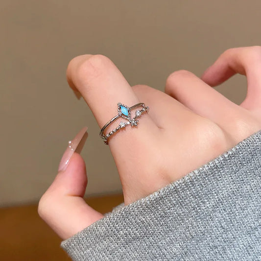 Blue Gem Crown Ring Adjustable Opening (Product Code: ZX#661)