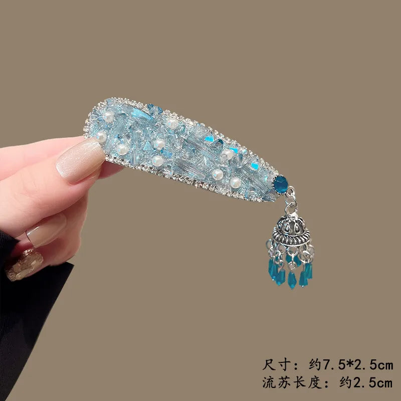 Blue Crystal Beaded Hair Clip (Code-ZX#474)