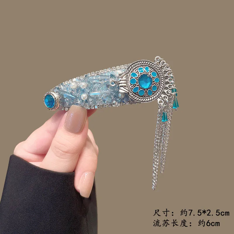 Blue Crystal Beaded Hair Clip (Code-ZX#474)