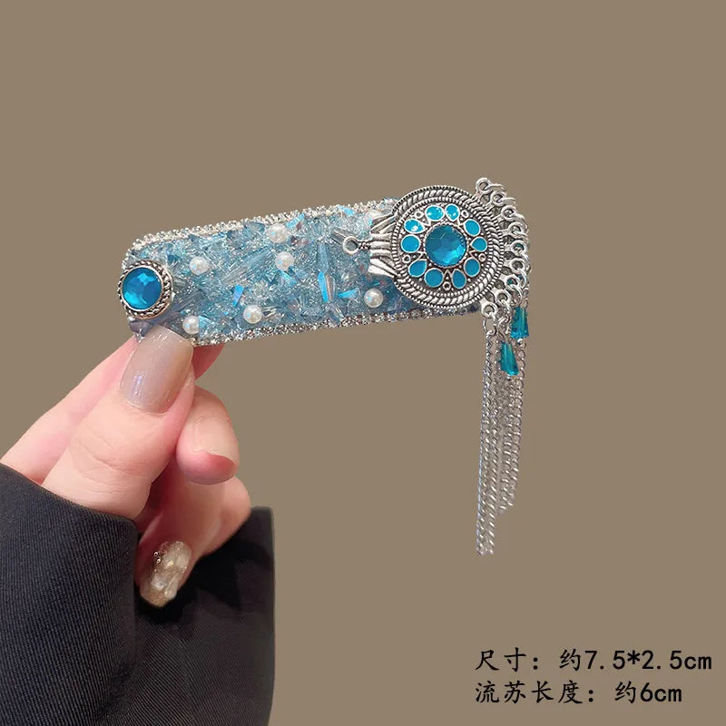 Blue Crystal Beaded Hair Clip (Code-ZX#474)
