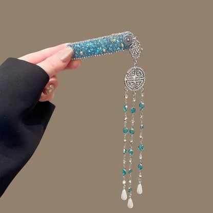 Blue Crystal Tassel Hair Clip (Code-ZX#477)