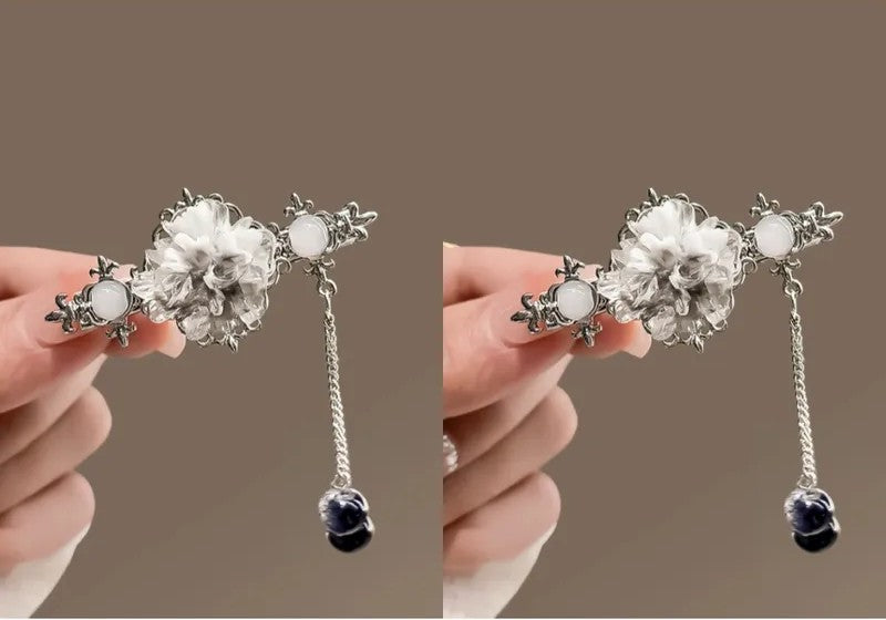Silver Floral Tassel Hair Clip (Code-ZX#475)