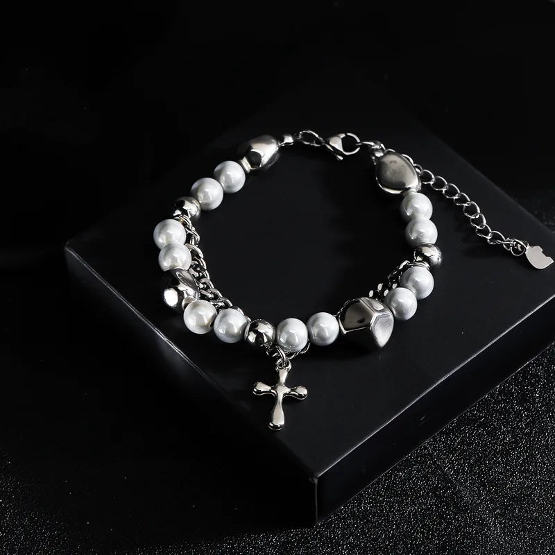 Gothic Pearl Cross Bracelet (Code-ZX#747)
