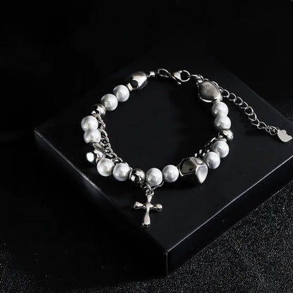 Gothic Pearl Cross Bracelet (Code-ZX#747)