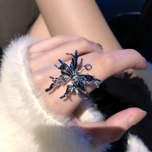 Gothic Silver Lily Adjustable Ring(Product Code:ZX#651)