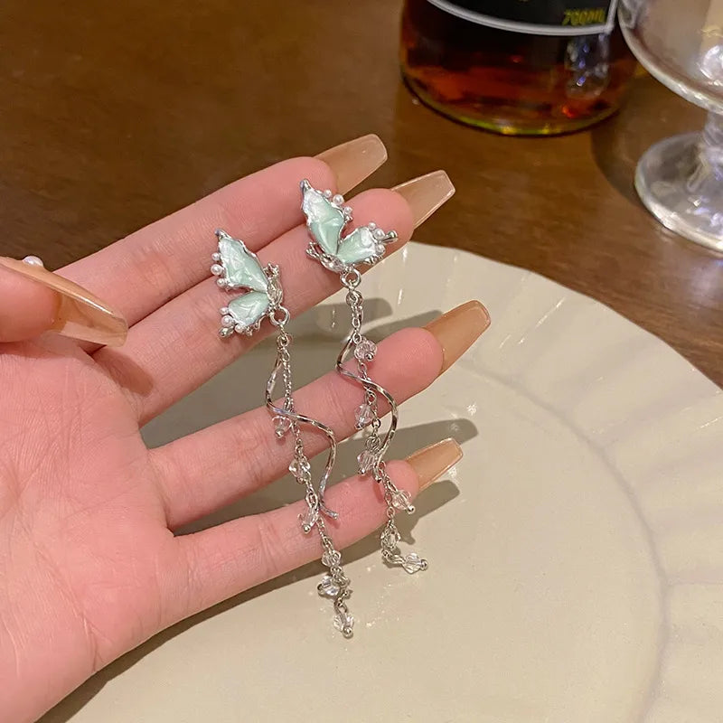 Mint Butterfly Dangle Earrings (Code-ZX#702)
