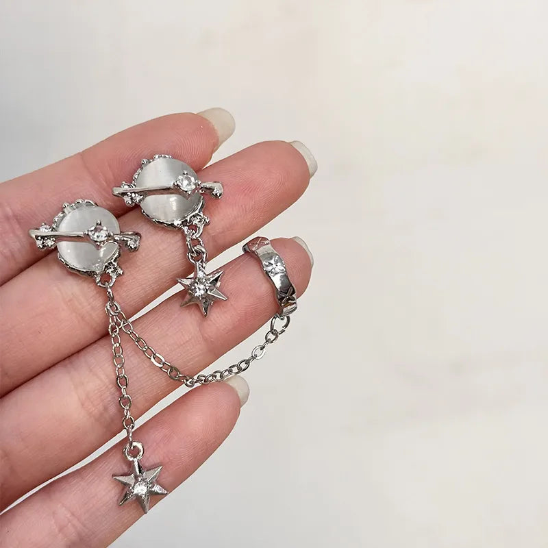 Lunar Eclipse Drop Chain Earrings (Code-ZX#638)