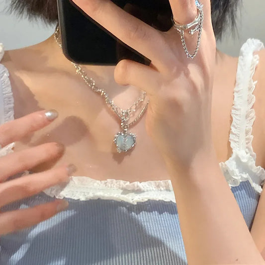 Sweet Heart Shape Alloy Plating Artificial Rhinestones Women's Necklace