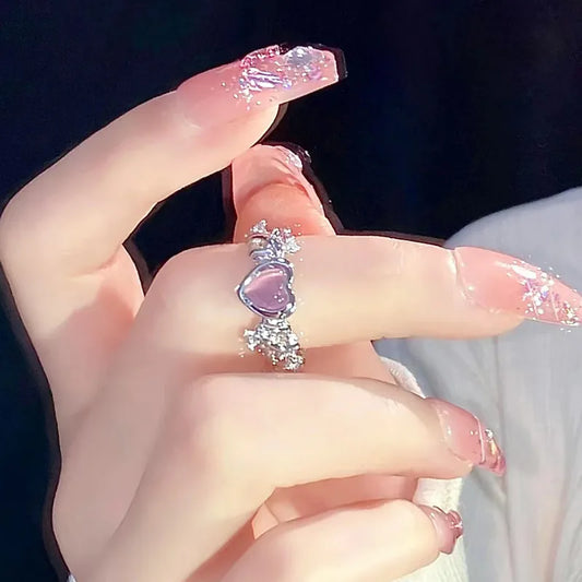 Pink Cat’s Eye Zircon Ring – Sweet Cool Love Thorn Design